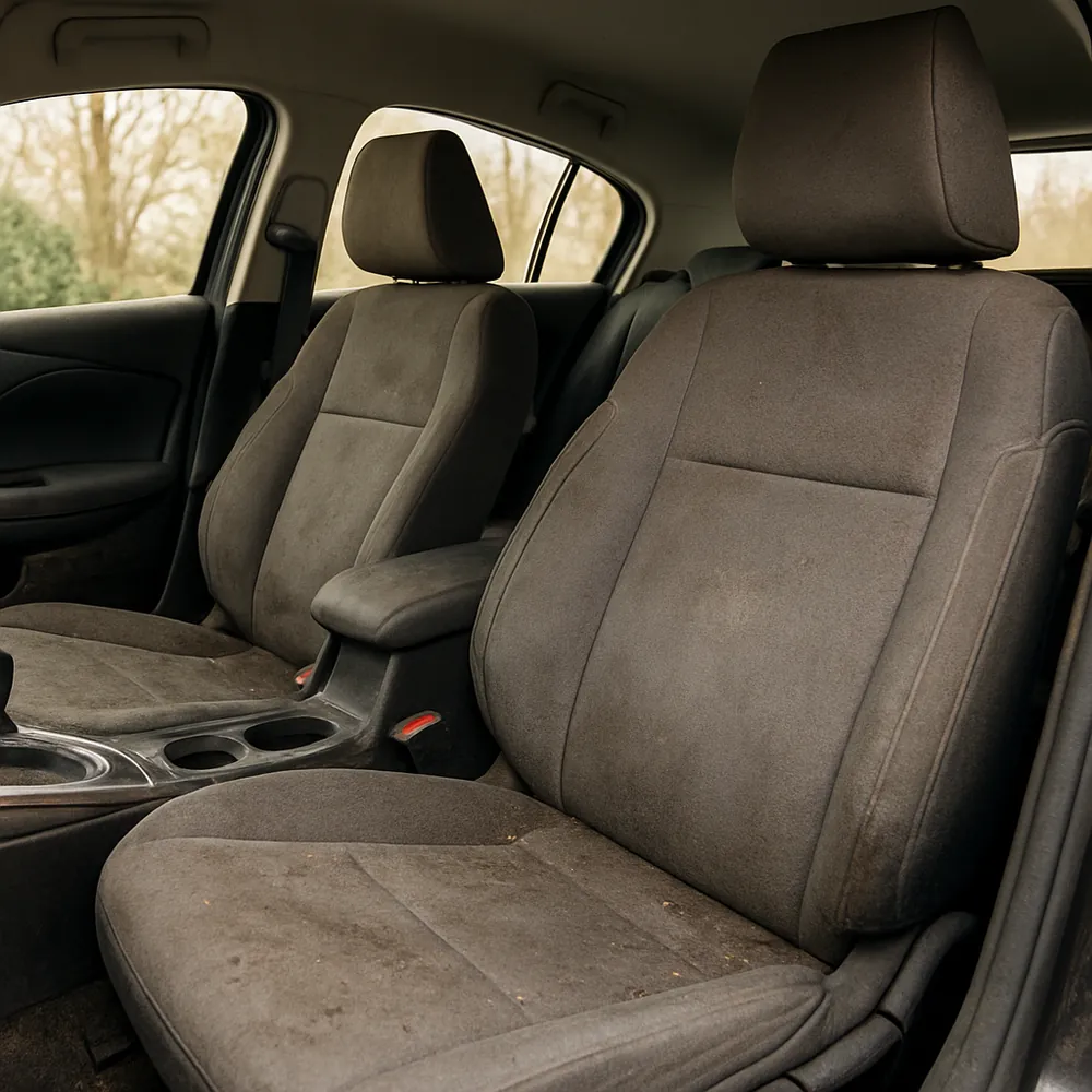 Asientos de coche sucios antes del tratamiento